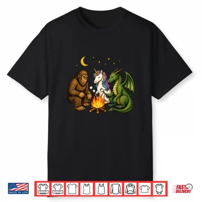 Cute Bigfoot Unicorn Dragon Campfire Camping Shirt