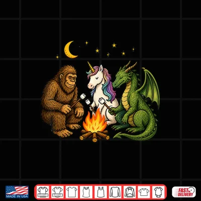Design Cute Bigfoot Unicorn Dragon Campfire Camping Shirt