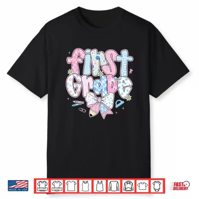 Preppy First Grade Back To School Coquette Bow Teacher Kids Shirt