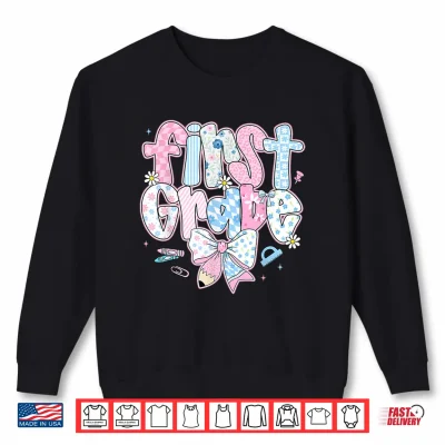 Sweatshirt Preppy First Grade Back To School Coquette Bow Teacher Kids Shirt