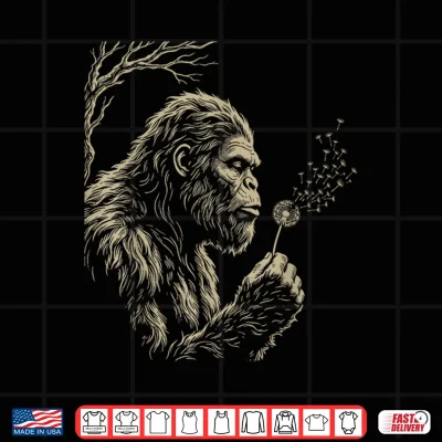 Design Funny Blowing Wishes Bigfoot Dandelion Sasquatch Wish Shirt