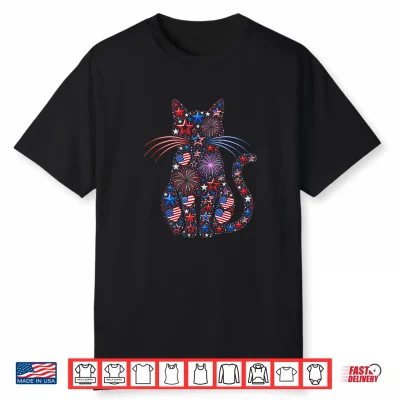 Patriotic Cat 4Th Of July Funny Cat Mom Usa Flag Fireworks Shirt