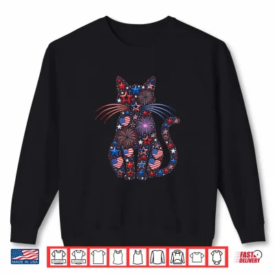 Sweatshirt Patriotic Cat 4th of July Funny Cat Mom USA Flag Fireworks Shirt