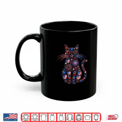 Mug Patriotic Cat 4th of July Funny Cat Mom USA Flag Fireworks Shirt