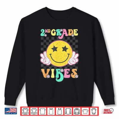 Sweatshirt Girls 2nd Grade Vibes Smile Face Back to School Second Grade Shirt