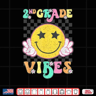 Design Girls 2nd Grade Vibes Smile Face Back to School Second Grade Shirt