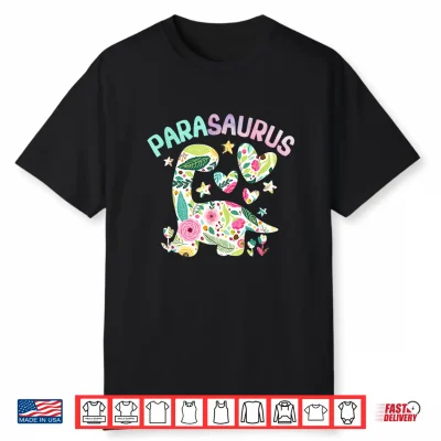 Parasaurus Watercolor Floral Funny Paraeducator Dinosaur Shirt