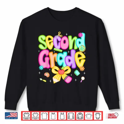 Sweatshirt Preppy Second Grade Back To School 2nd Grade Teacher Girls Shirt