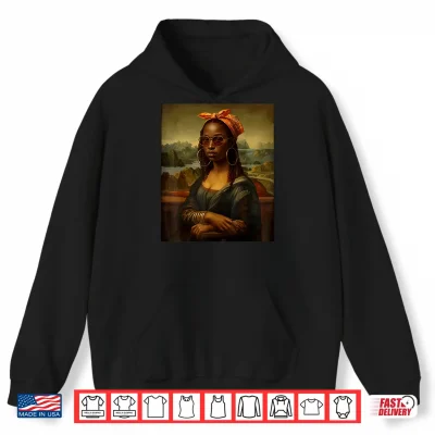 Hoodie Black Mona Lisa Afro Braids African American Bandana Bangles Shirt