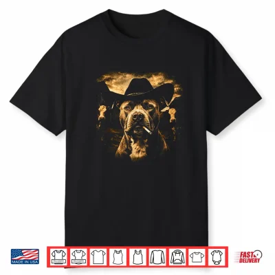 Pit Bull Western Graphic Cowboy Dog Smoking Shirt