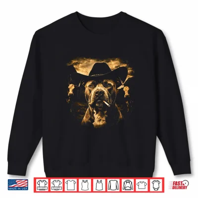 Sweatshirt Pit Bull Western Graphic Cowboy Dog Smoking Shirt