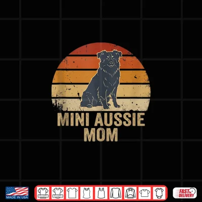 Design Mini Aussie Mom Vintage Retro Sunset Australian Shepherd Art Shirt