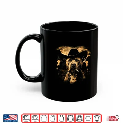Mug Pit Bull Western Graphic Cowboy Dog Smoking Shirt