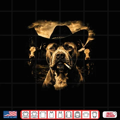 Design Pit Bull Western Graphic Cowboy Dog Smoking Shirt