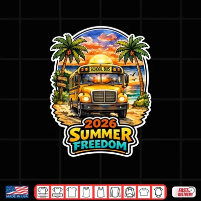 Design 2026 Summer Freedom School Bus Beach Vacation Shirt