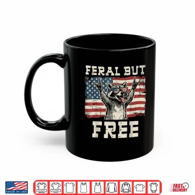Mug Raccoon Feral But Free 4th of July Patriotic Men Women Kids Shirt