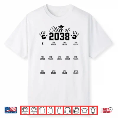 Class Of 2038 Grow With Me Handprint Pre K 12Th Grade Shirt