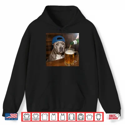 Hoodie Pit Bull Drinking Beer Funny Dog Meme Shirt