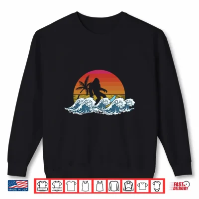 Sweatshirt Mens Retro Yeti Sasquatch Bigfoot Surfer Surfing Summer Performance Shirt