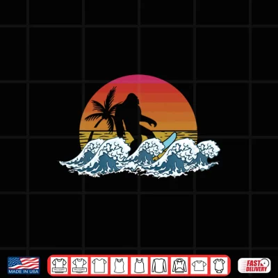 Design Mens Retro Yeti Sasquatch Bigfoot Surfer Surfing Summer Performance Shirt