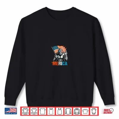 Sweatshirt Bigfoot Merica rock USA American Flag 4th of July 2 side Shirt
