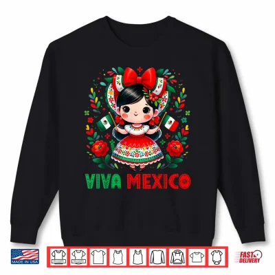Sweatshirt Cute Viva Mexico Girl Mexican independence day Kids Toddler Shirt