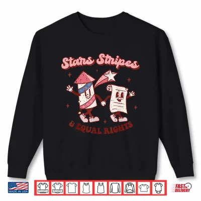 Sweatshirt Stars Stripes Equal Rights 4th Of July Retro Groovy Women Shirt