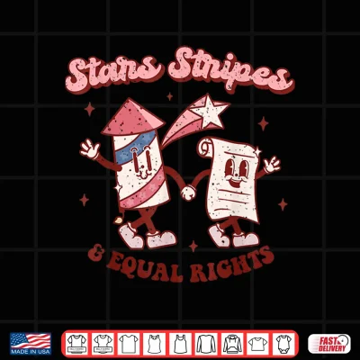 Design Stars Stripes Equal Rights 4th Of July Retro Groovy Women Shirt