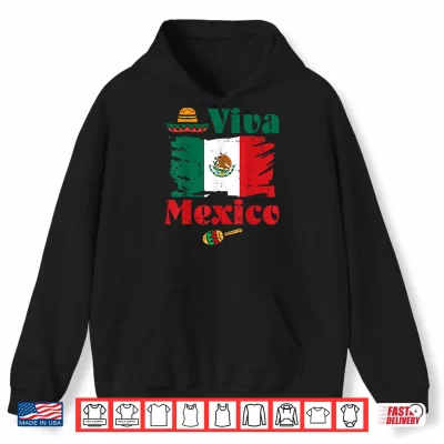 Hoodie Viva Mexico Flag Mexican Independence Day Men Women Kids Shirt