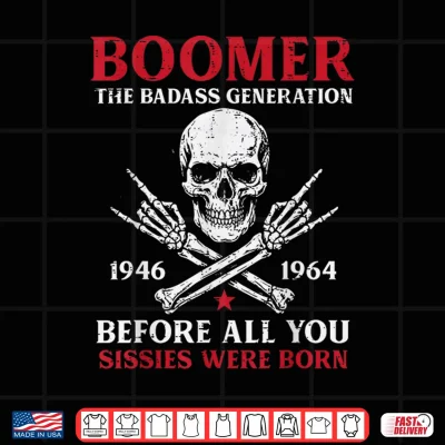 Design Boomer Badass Generation Rock Roll Skull Funny Saying Men Shirt