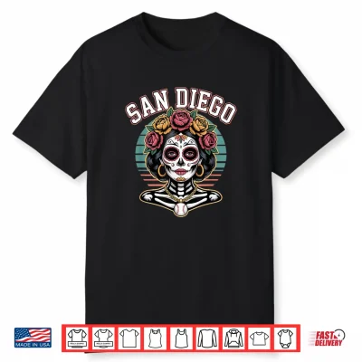 San Diego Sugar Skull Flower City Baseball Shirt