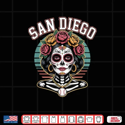 Design San Diego Sugar Skull Flower City Baseball Shirt