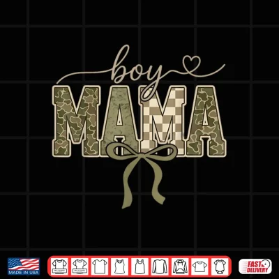 Design Boy Mama Camo Checkered Coquette Bow Mothers Day Women Kids Shirt