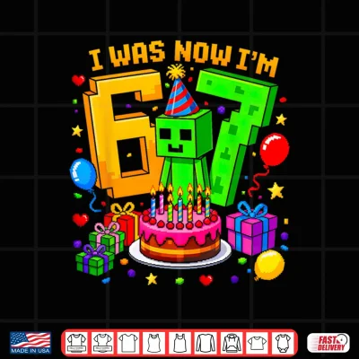 Design I was 6 Now Im 7 7th Birthday 6 7 Birthday Gamer Boys Shirt