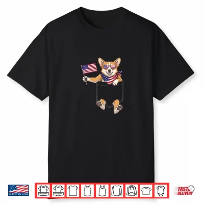 Corgi Dog Pocket Patriotic American Flag 4Th Of July Shirt