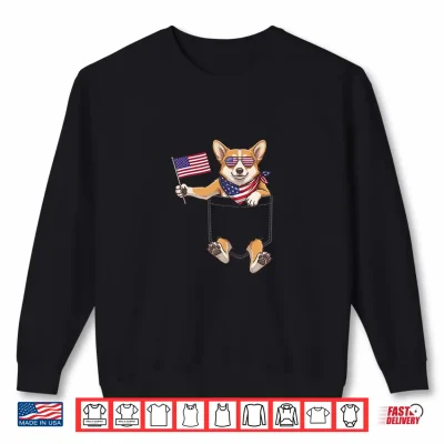 Sweatshirt Corgi Dog Pocket Patriotic American Flag 4th of July Shirt