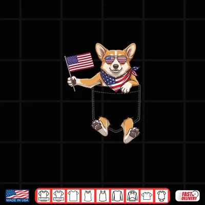 Design Corgi Dog Pocket Patriotic American Flag 4th of July Shirt