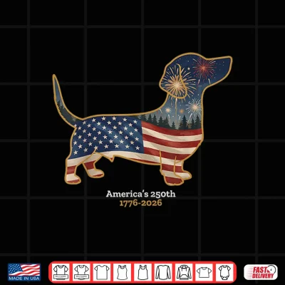 Design Dachshund Americas 250th Patriotic Dog Fireworks Shirt