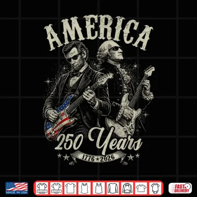 Design George Washington Lincoln Playing Guitar Abe Lincoln 250th Shirt