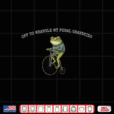 Design Off to Wrangle My Feral Grandkids Funny Frog Bicycle Design Shirt