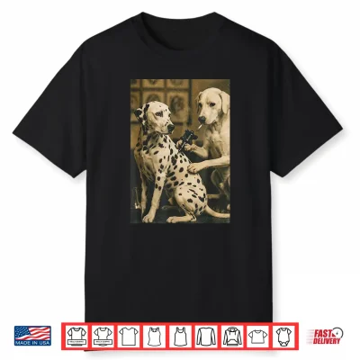 Retro Dalmatian Dog Smoking Tattoo Artist Funny Meme Graphic Shirt