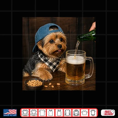 Design Yorkie Drinking Beer Funny Dog Meme Shirt
