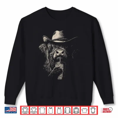 Sweatshirt Vintage Highland Cow Drinking Coffee Shirt