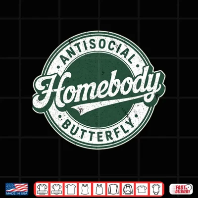 Design Retro Badge Vintage Introvert Homebody Antisocial Butterfly Shirt