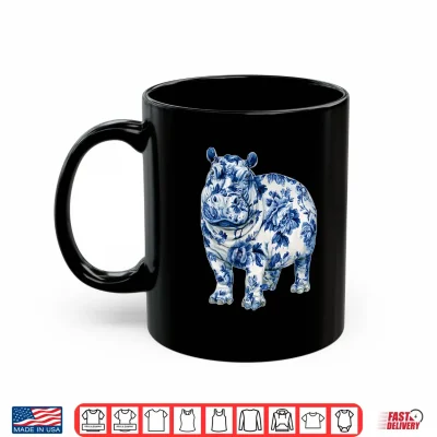 Mug Floral Hippopotamus Chinoiserie Blue Toile Flowers Hippo Shirt 2