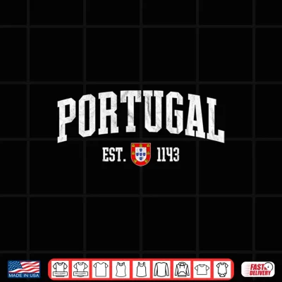 Design Portugal Est. 1143 Portuguese Flag Quinas Retro Distressed Performance Shirt 1