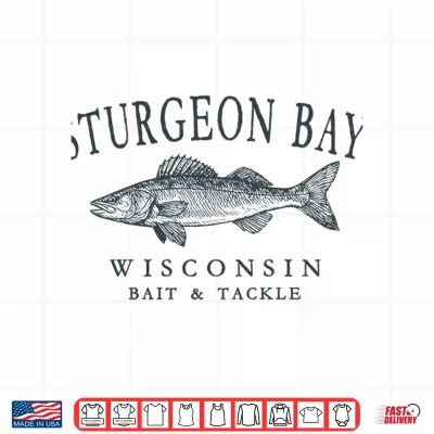 Design Sturgeon Bay Wisconsin Walleye Lake Fishing Slate Art Shirt 1