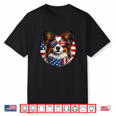 Patriotic American Flag Papillon Dog Sunglasses 4Th Of July Shirt
