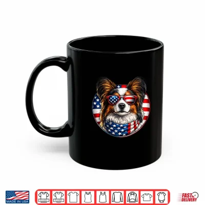 Mug Patriotic American Flag Papillon Dog Sunglasses 4th of July Shirt