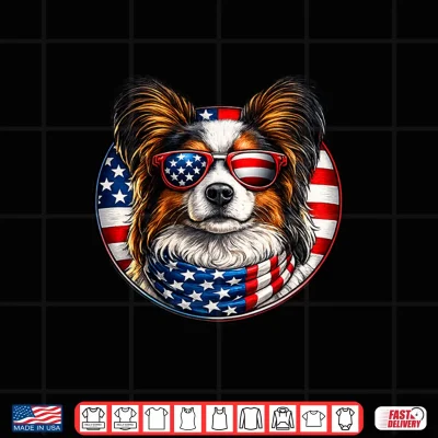Design Patriotic American Flag Papillon Dog Sunglasses 4th of July Shirt